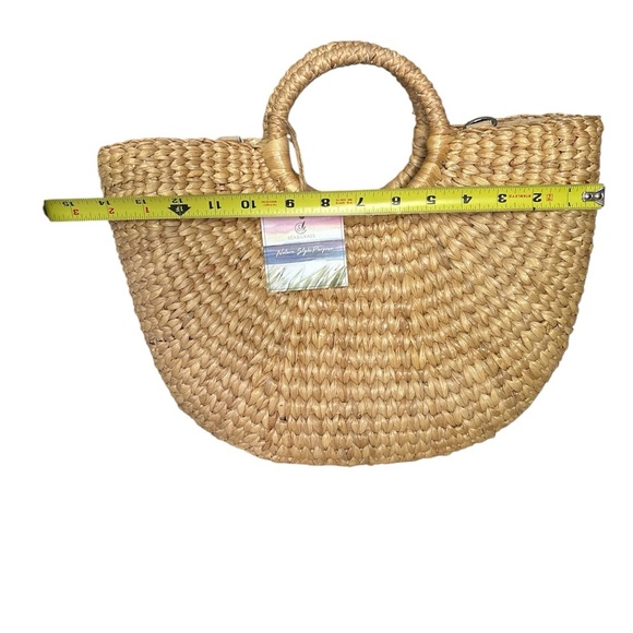 Natural fiber woven Satchel Crossbody Half Moon Circle Handle vacation beach bag - Picture 9 of 9